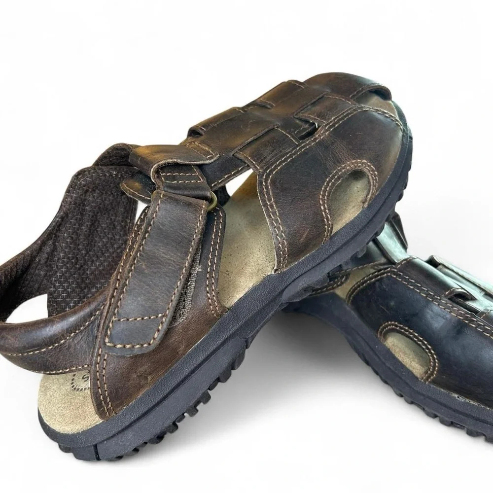 Stride Rite Boys’ Leather Angler Sandals – Size 1W 🤎 - Picture 2 of 8